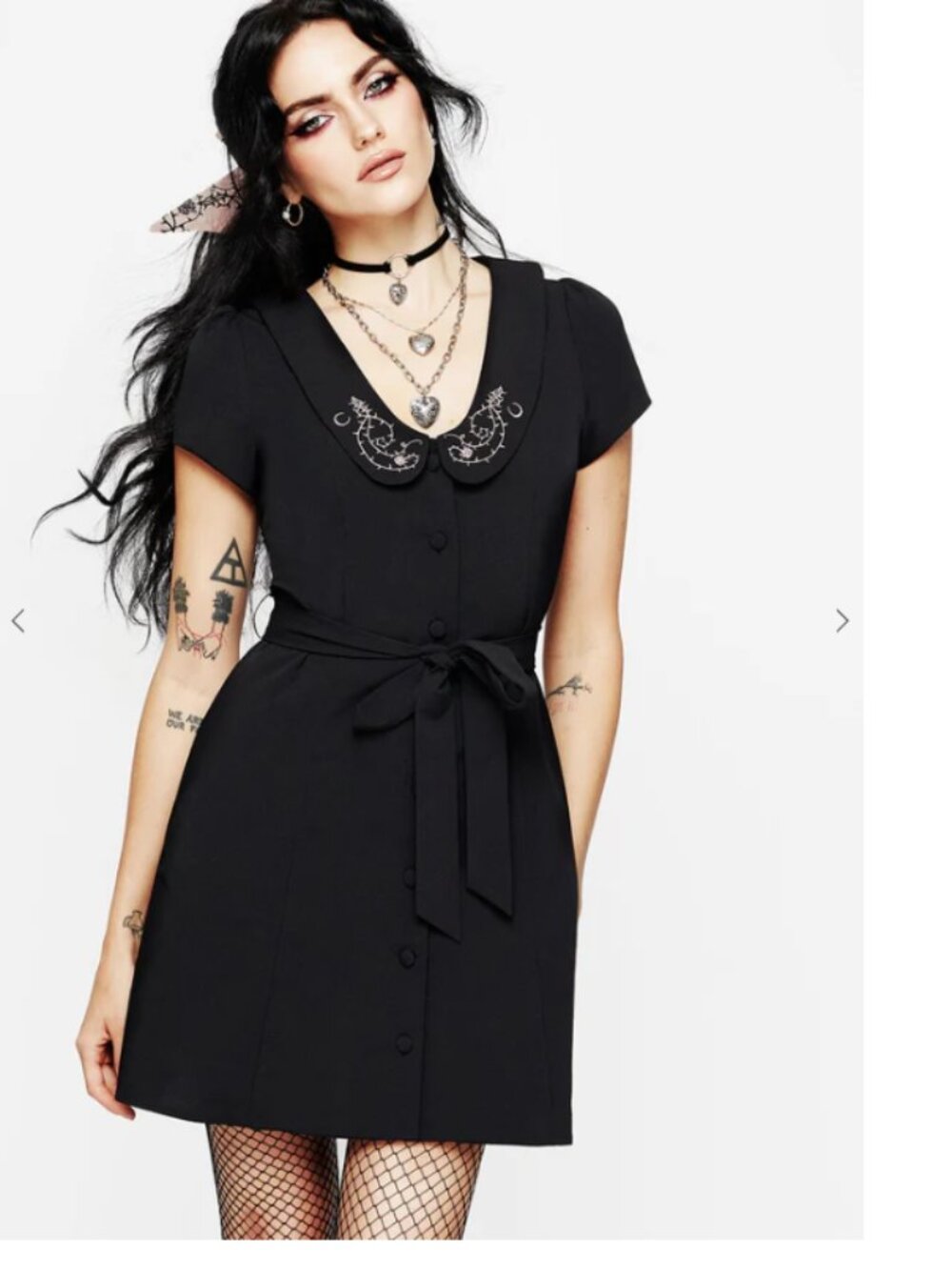 NWT DISTURBIA Rosethorn Embroidered Collar Mini Shirt Dress 6